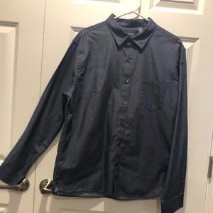 Van Heusen Never Tuck Slim-Fit Twill Button Up Shirt - XL - Navy